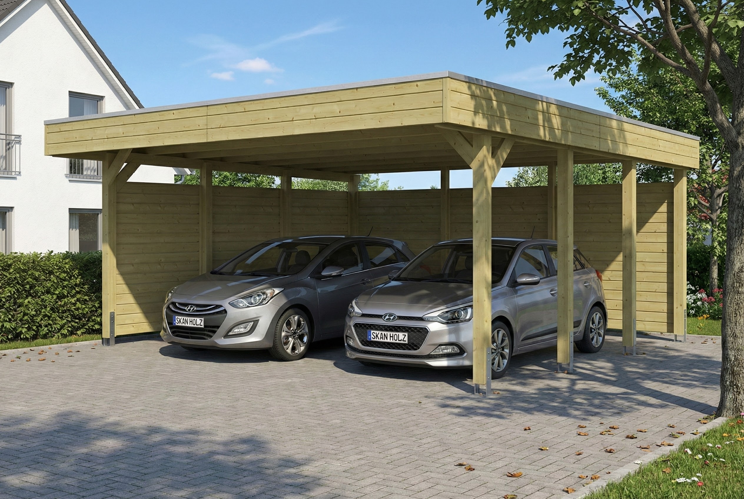 Skan Holz Doppelcarport Friesland 546x555 cm inkl. Seiten- und Rückwand Set C
