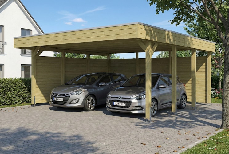 Skan Holz Doppelcarport Friesland 546x555 cm inkl. Seiten- und Rückwand Set C
