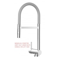 Wasserhahn Vorfenster Küchenarmatur, Umklappbar 6 CM, LINKER HEBEL, mit 360° schwenkbarem Auslauf abnehmbare 2 strahl Handbrause, Verchromt / Grau