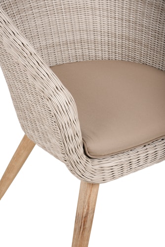 Garden Pleasure Gartenmöbel Set FREMONT / ARVADA, Tisch Ø 110 + 4 Sessel, Akazie / Polyrattan Pfeffergrau / Kissen 100 % Polyester Taupe