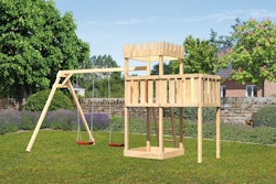 Akubi Kinderspielturm Ritterburg Löwenherz inkl. Doppelschaukelanbau und Anbauplattform