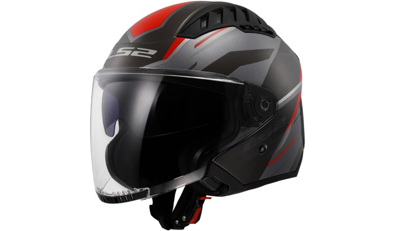 LS2 Jethelm OF600 Copter II M Schwarz / Grau / Rot Diston