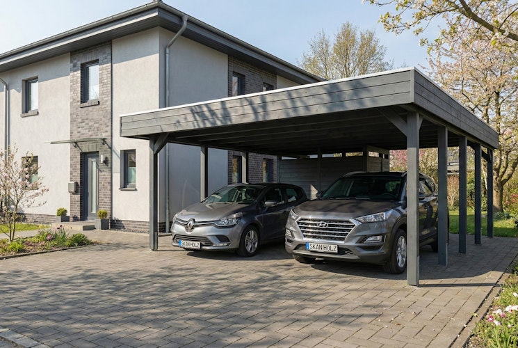 Skan Holz Doppelcarport Friesland 546x708 cm mit Abstellraum Set D