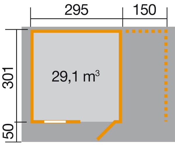 Weka 28 mm Gartenhaus 170 A mit Anbau (150 cm)