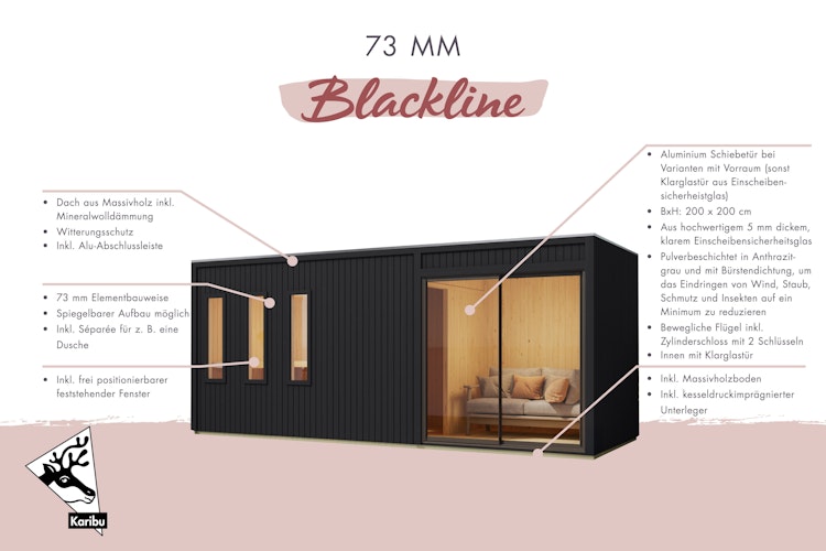 Karibu Design Saunahaus Monterey Blackline - 73 mm inkl. gratis Sauna-Zubehörset im Wert von 234,94 €