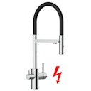 Vorschaubild NIEDERDRUCK 3 Wege Wasserhahn Küchenarmatur, FL, mit 360° schwenkbarem Auslauf, abnehmbare 2 strahl Handbrause, Verchromt / Schwarz