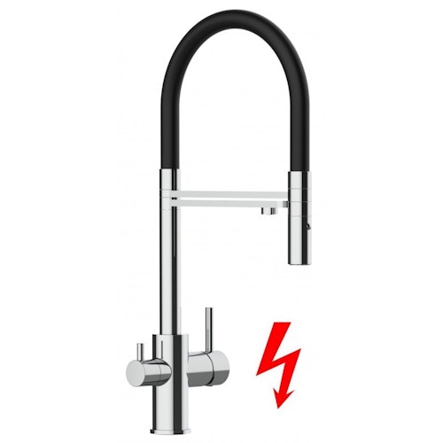 NIEDERDRUCK 3 Wege Wasserhahn Küchenarmatur, FL, mit 360° schwenkbarem Auslauf, abnehmbare 2 strahl Handbrause, Verchromt / Schwarz