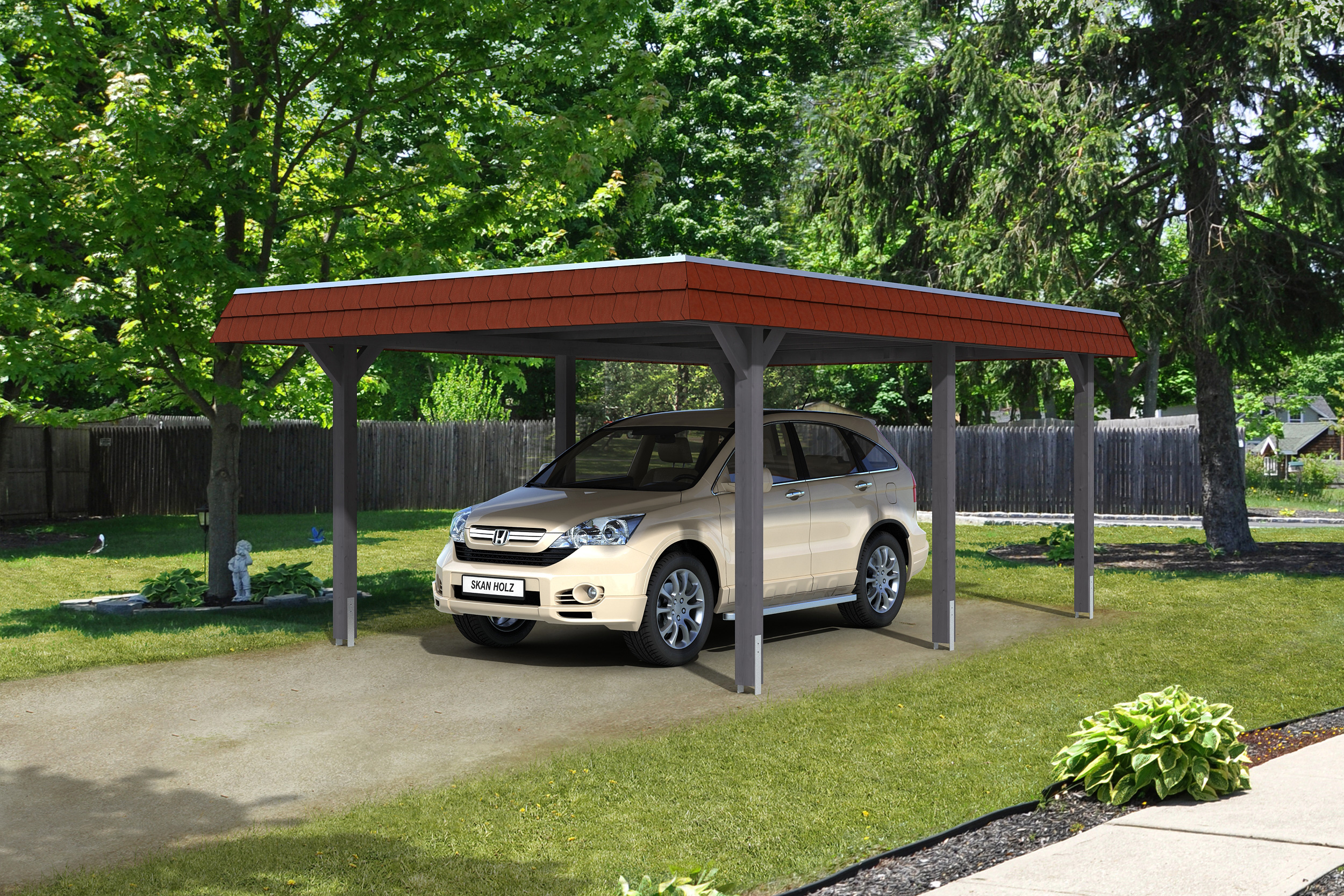 Skan Holz Wendland- 409 cm-Gr. 1-EPDM-rote Blende-grau Holzcarport