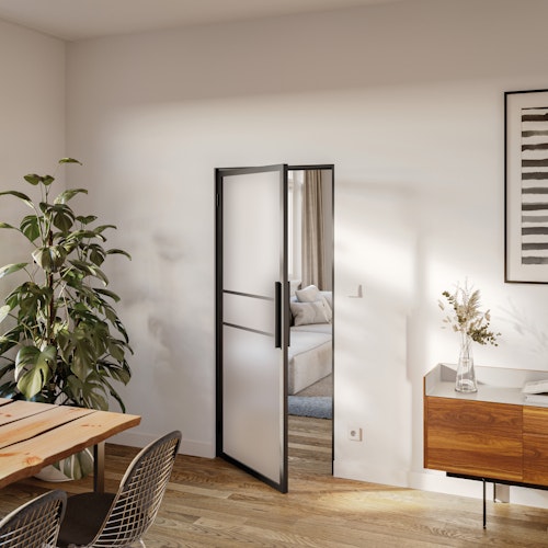 Flexo aufklebbarer Alusteg für Lofttüren schwarz 2400 x 20 x 3 mm paarweise, inkl. Klebeband