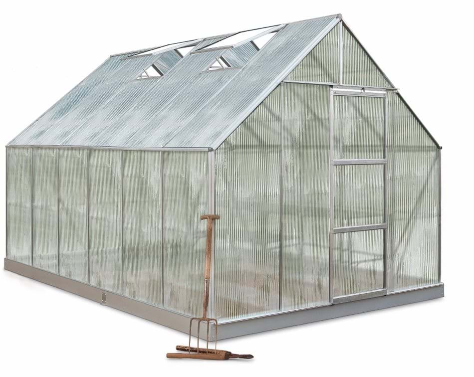 Halls Gewächshaus Universal - 9,9 m² -3,84 x 2,57 m - 9,9 m² (Gr. 2), Einzeltür, 6 mm Stegdoppelplatten, alu-natur