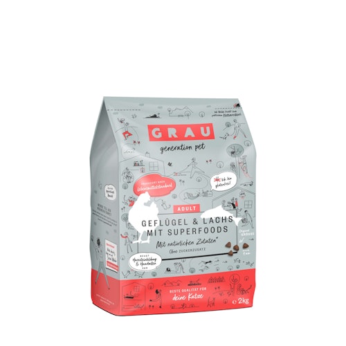 grau Geflügel & Lachs + Superfoods Katze Katzentrockenfutter