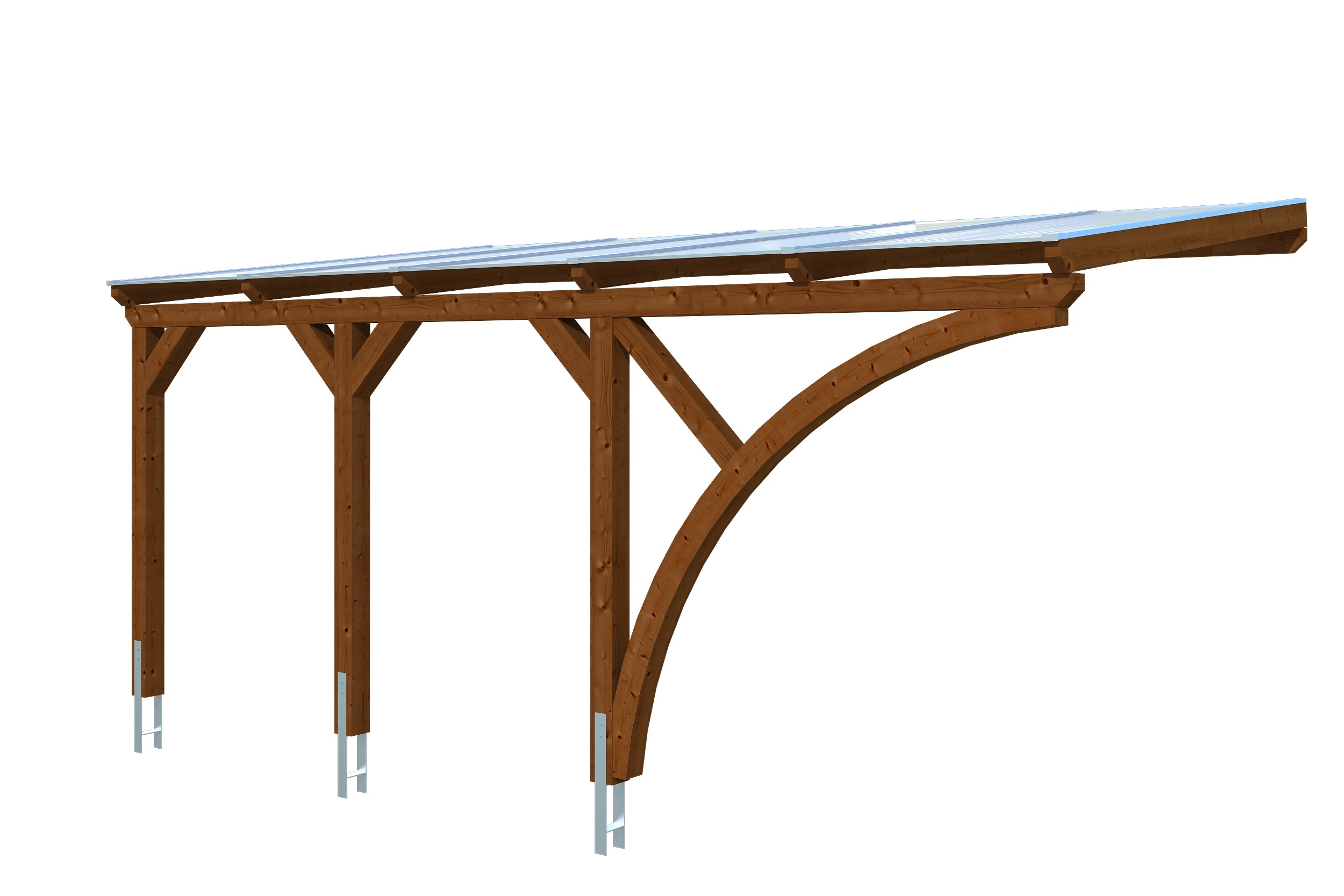 Skan Holz Wandanbau-Carport Eifel mit Einfahrtsbogen 300 x 541 cm-nussbaum Holzcarport