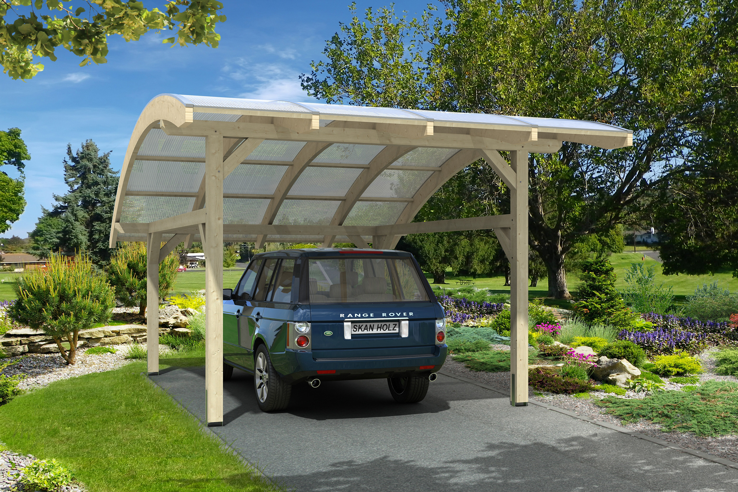 Skan Holz Schwaben Einzelcarport aus Leimholz 434x630cm unbehandelt Holzcarport
