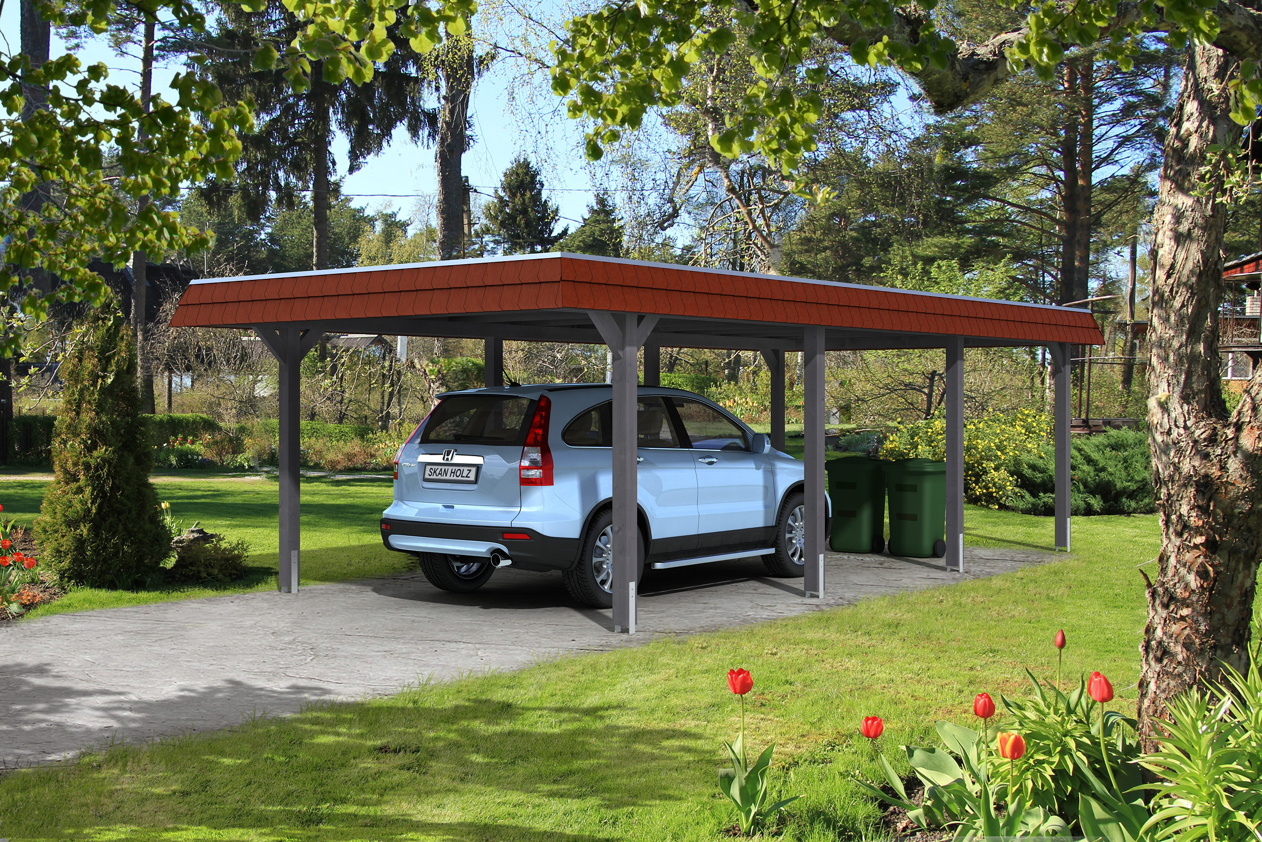 Skan Holz Wendland409 cm-Gr. 2 (ohne Abstell)-EPDM-rote Bl-grau-ohne Mo Holzcarport