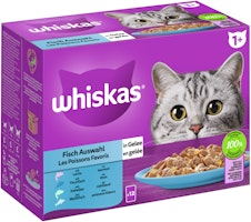 Whiskas 1+ Fischauswahl in Gelee 12 x 85 Gramm Multipack Katzennassfutter
