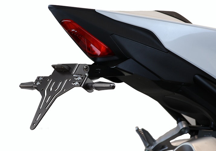 PROTECH V-SHAPE Kennzeichenhalter SET mit Reflektor und Beleuchtung Alu & Stahl Schwarz für HONDA CBR650R, CB1000 Hornet / SP, CB650R