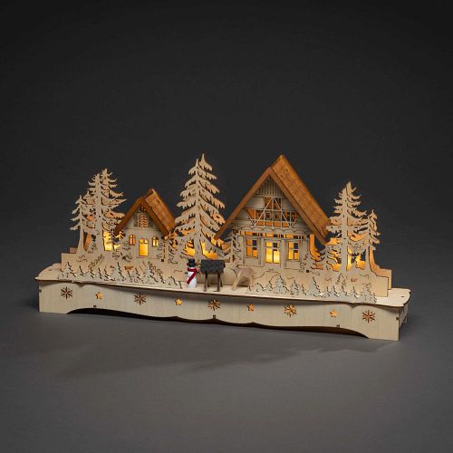 Konstsmide Weihnachtsbeleuchtung  LED Holzsilhouette naturfarben Dorf