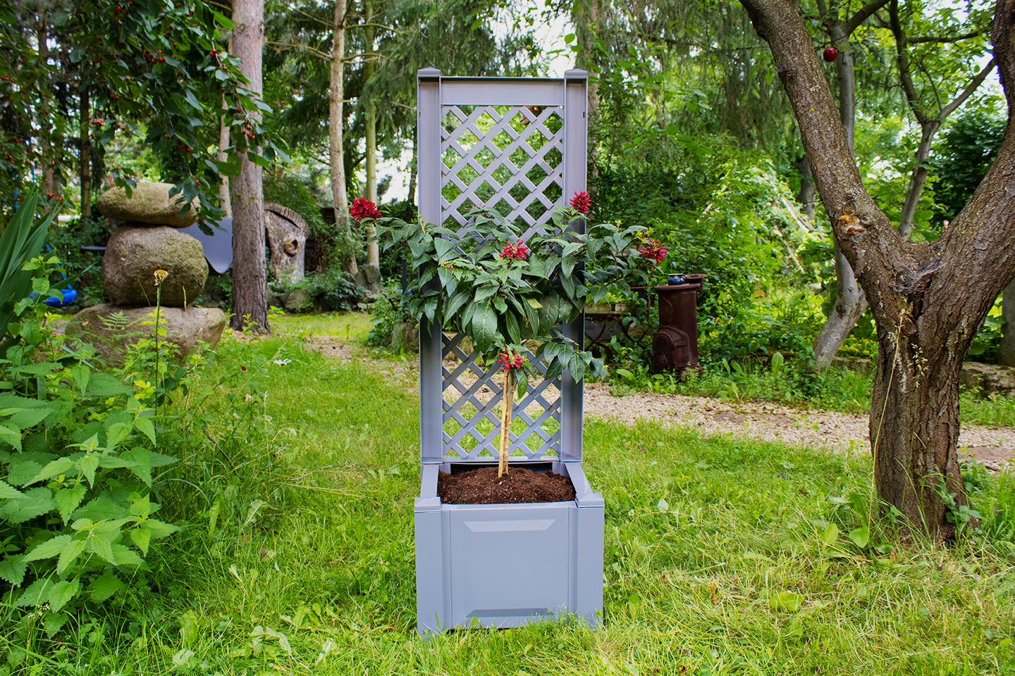 KHW Pflanzkasten klein mit Spalier 43 cm grau