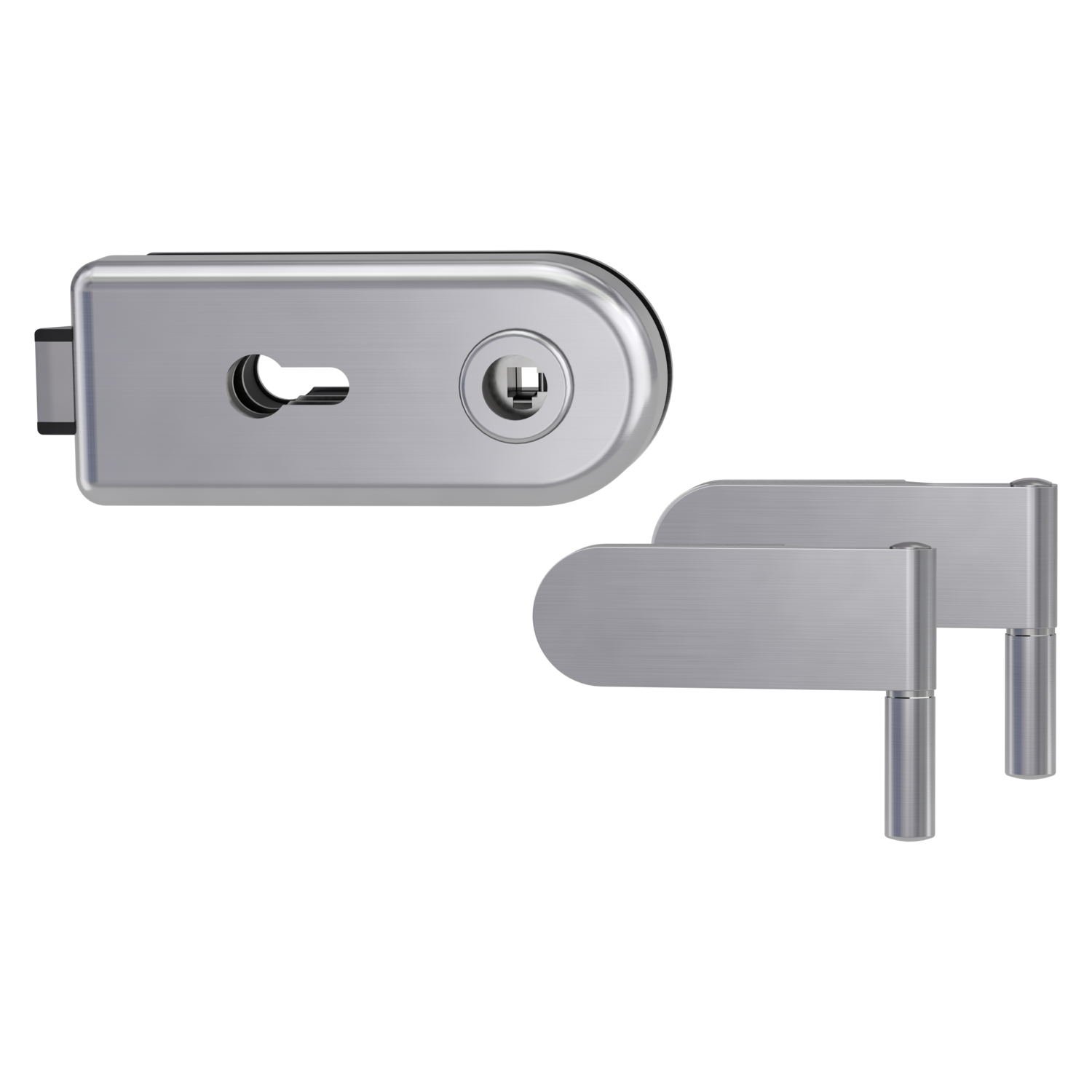 Griffwerk CLASSICO 1.0 -Edelstahl matt Ganzglastürbeschlagset -2-teiliger Bandsatz -ohne Griff -PZ, WC Knaufzylinder Sch...