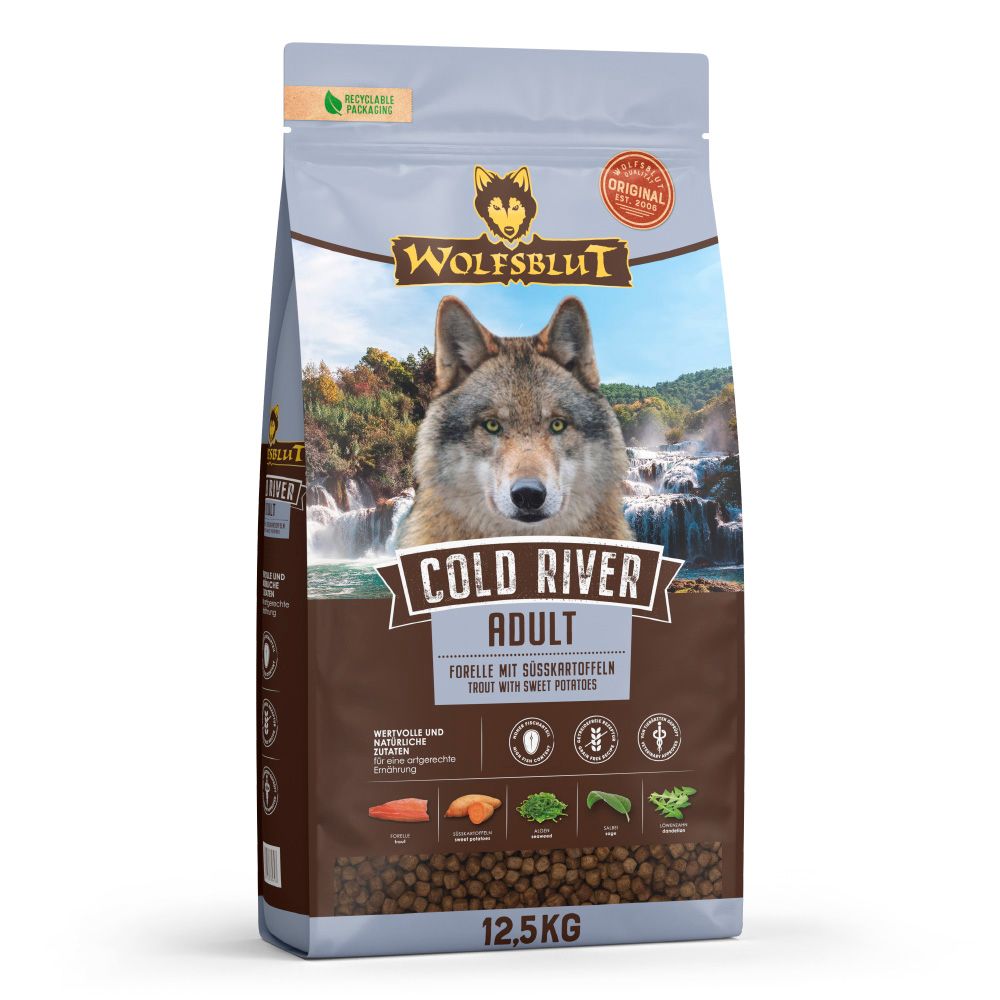 WOLFSBLUT Cold River Forelle mit Süßkartoffeln Hundetrockenfutter