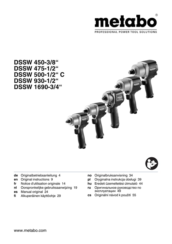 Bedienungsanleitung fÃ¼r Metabo Druckluft-Schlagschrauber DSSW 1690-3/4