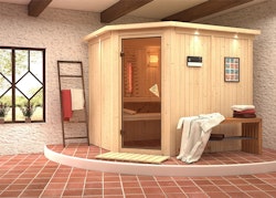 Karibu Sauna Malin mit Eckeinstieg 68 mm inkl. gratis Sauna-Zubehörset im Wert von 234,94 €