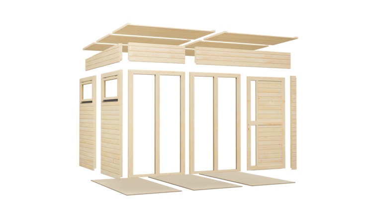 Bertilo Element-Gartenhaus Pentus 3 Office inkl. Lounge-Anbau - 19 mm