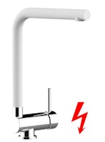 NIEDERDRUCK Wasserhahn Vorfenster Küchenarmatur, Umklappbar 6 CM, mit 360° schwenkbarem L-Auslauf, Verchromt / Weiß Granit