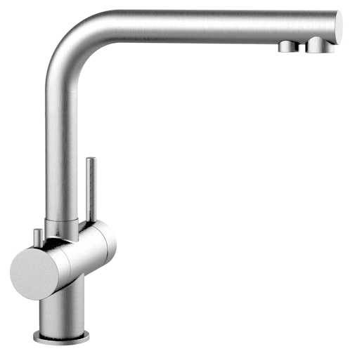 NIEDERDRUCK 3 Wege Wasserhahn Küchenarmatur, Edelstahl Massiv, 360° schwenkbarem L-Auslauf, Gebürstet