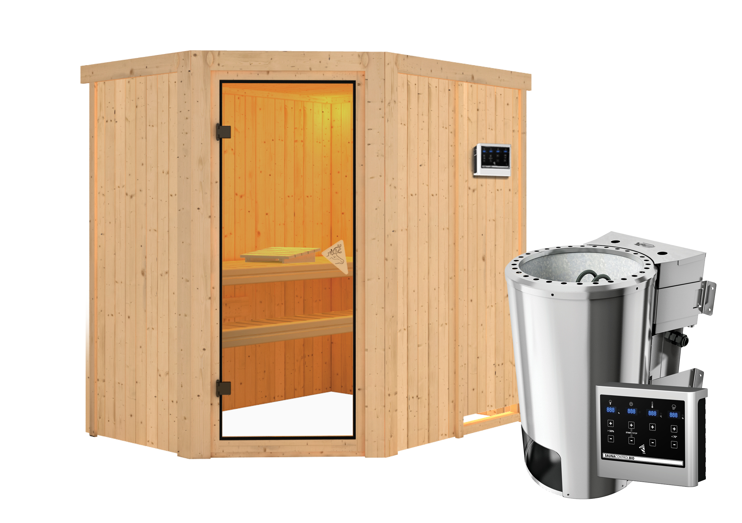 Karibu Sauna Saja-3,6kW230V Bioofen-Steuerg.-Ohne Dachkranz