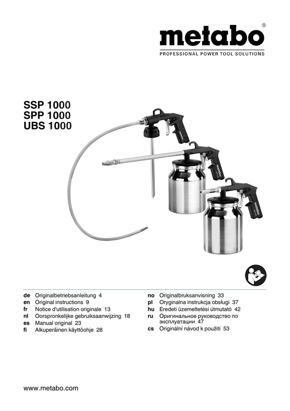 Bedienungsanleitung fÃ¼r Metabo SprÃ¼hpistole SPP 1000