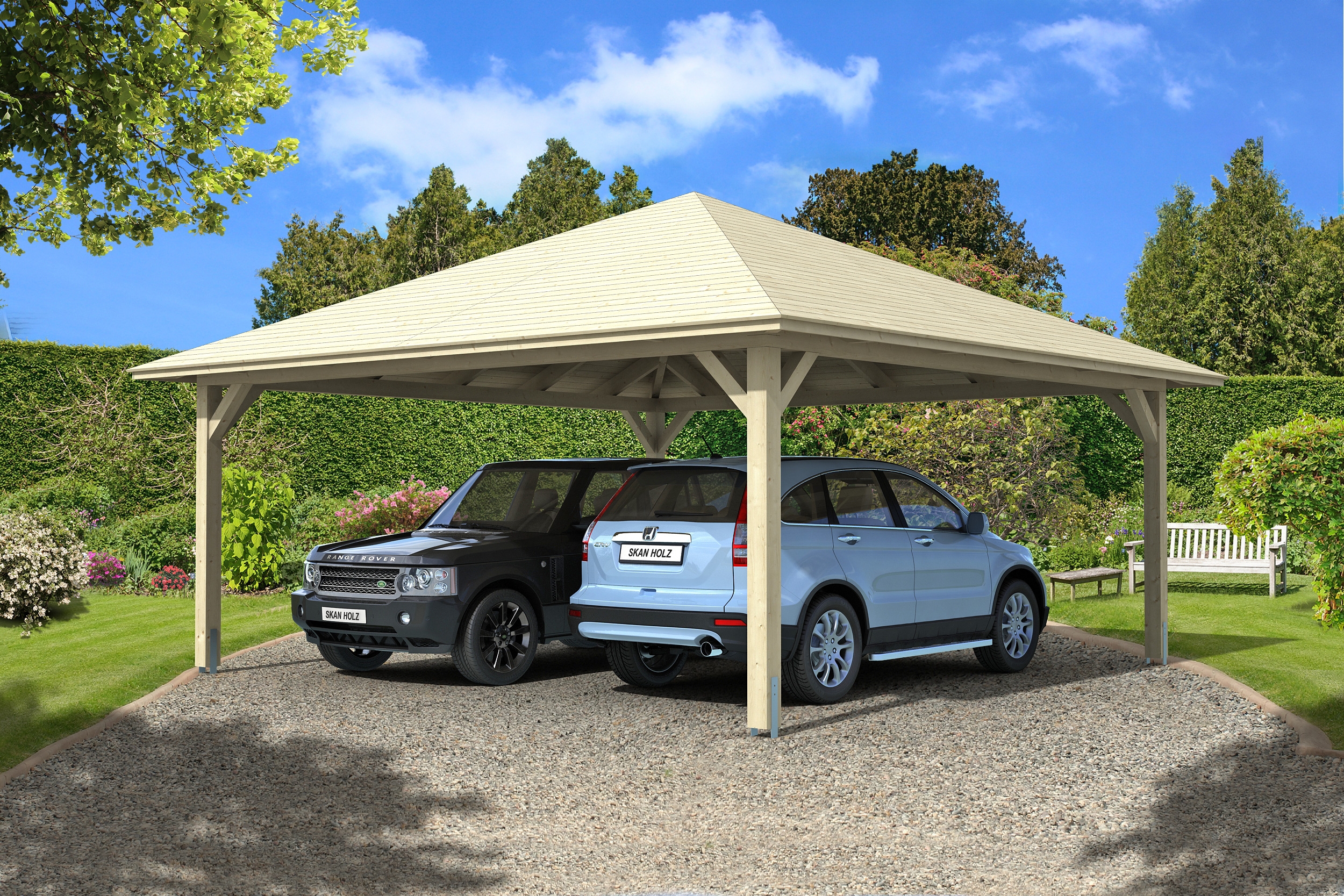 Skan Holz Carport Taunus 634 x 634 cm-farblich unbehandelt Holzcarport