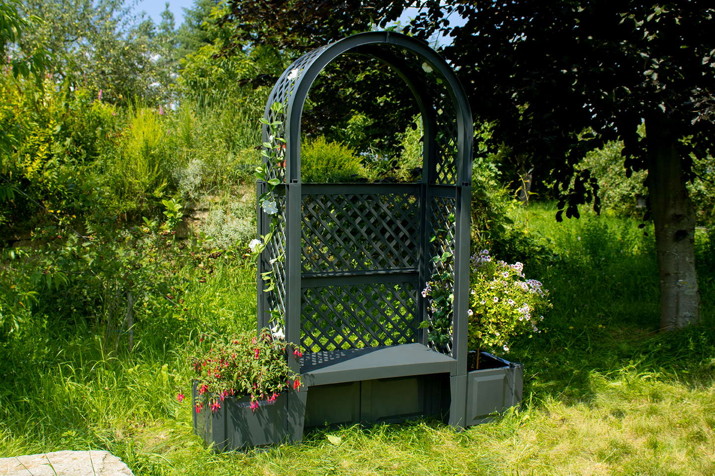 Thumbnail - KHW Gartenbank Amsterdam mit Rosenbogen und Spalier anthrazit