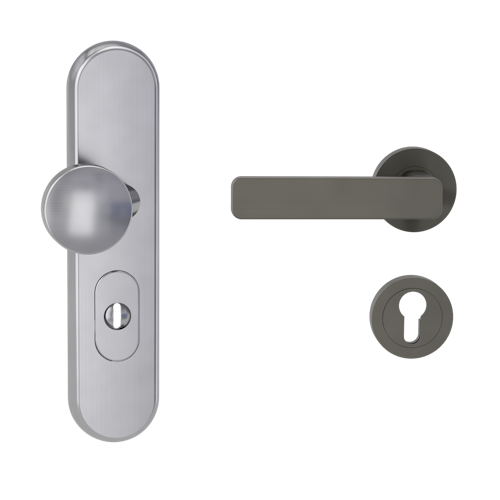 Griffwerk TITANO Kombi SB_882 ES1 (S2) -Edelstahl matt Kombi-Schutzbeschlag -Knopf/Drücker -mit Griff DESM MINIMAL MODERN -KGR-rund -L-ZA,72mm-TS 38-50