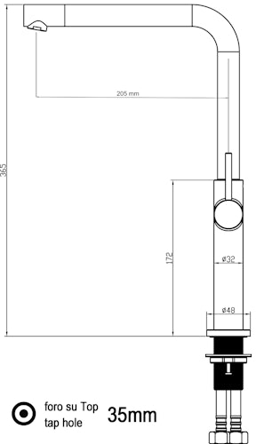Minimalistischer Wasserhahn Küchenarmatur, TECNO, mit 360° schwenkbarem L-Auslauf, Verchromt