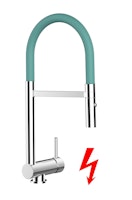 NIEDERDRUCK Wasserhahn Vorfenster Küchenarmatur, Umklappbar 6 CM, mit 360° schwenkbarem Auslauf, abnehmbare 2 strahl Handbrause, Verchromt / Türkis