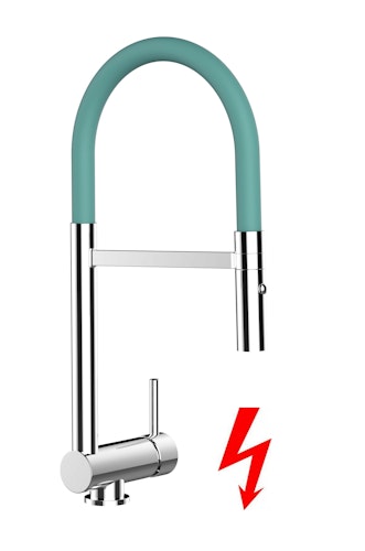 NIEDERDRUCK Wasserhahn Vorfenster Küchenarmatur, Umklappbar 6 CM, mit 360° schwenkbarem Auslauf, abnehmbare 2 strahl Handbrause, Verchromt / Türkis