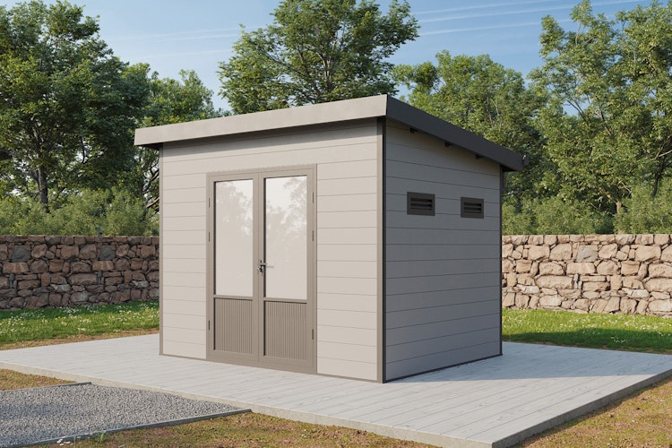 Wolff Finnhaus WPC Gartenhaus Terra 3024 Anthrazit/Hellgrau - 28 mm 