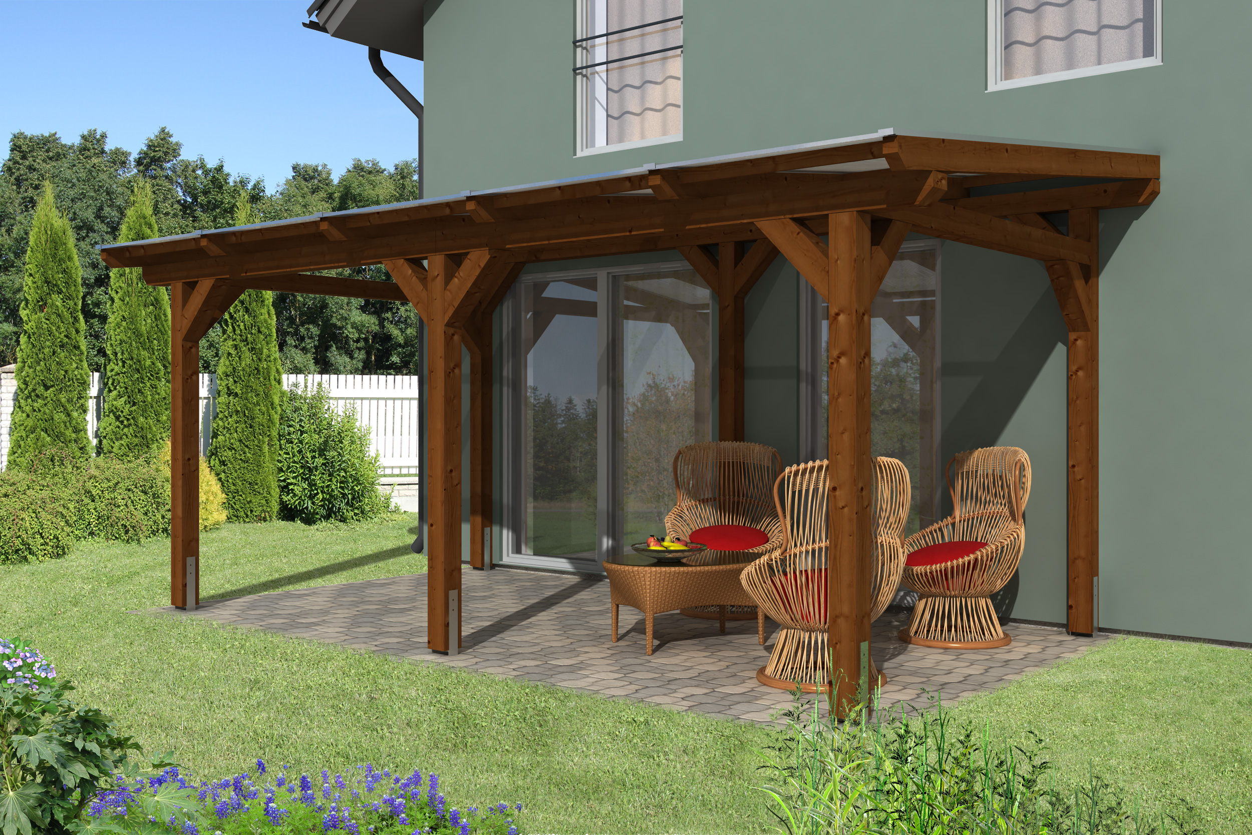 Skan Holz freistehende Terrassenüberdachung Siena 541x400cm nussbaum