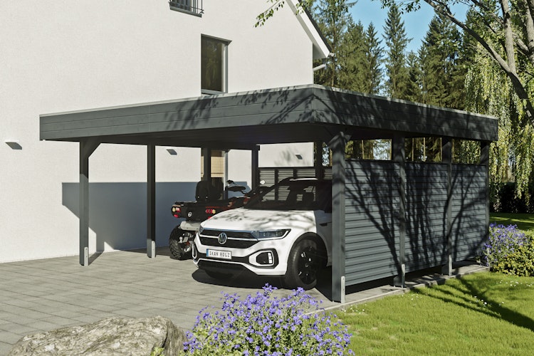 Skan Holz Carport Friesland Hybrid Set 13 557x555 cm inkl. Rück- und Seitenwände aus Aluminium