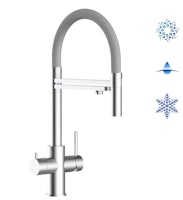 Kurzversion 47 cm - 5 Wege Wasserhahn Küchenarmatur, Edelstahl Massiv mit 360° schwenkbarem Auslauf, abnehmbare 2 strahl Handbrause, Gebürstet / Grau