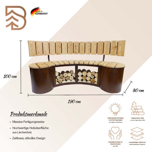 Badeko Bank „Pforzheim“ in Edelrostoptik inkl. Lehne