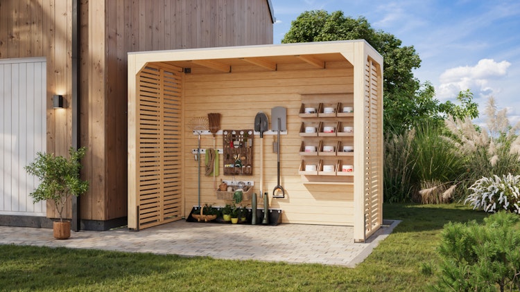 Karibu Pavillon Cubus halb mit Flachdach