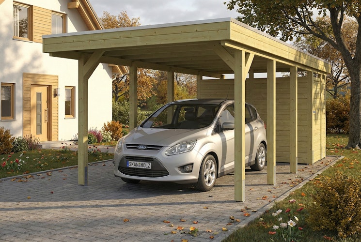 Skan Holz Carport Friesland 320x708 cm mit Abstellraum Set B