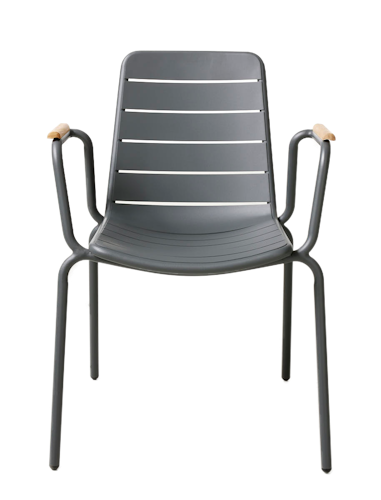 Cinas Balkon-Set ELLEN / PARC, Kaffeetisch Ø 80 cm + 2 Sessel, Aluminium Anthrazit / Teak
