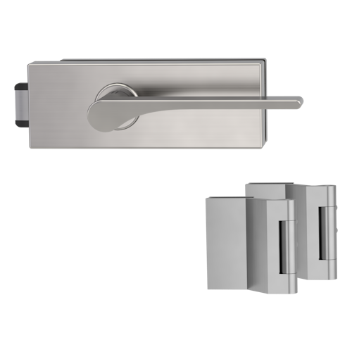 Griffwerk PURISTO S -Edelstahl matt Ganzglastürbeschlagset -3-teiliger Bandsatz -mit Griff DESM LEAF LIGHT -SG -UV