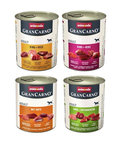 animonda Gran Carno Adult 24 x 800g Mixpaket (Pute,Herz,Ente,Rind&Entenherz) Hundenassfutter