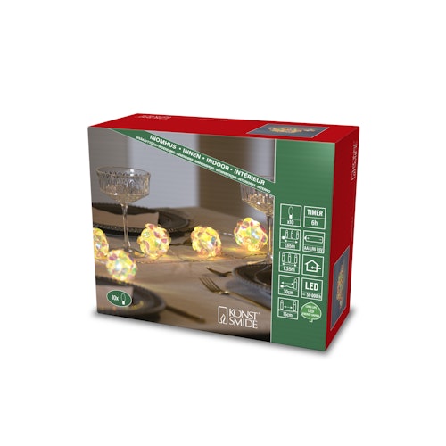 Konstsmide Weihnachtsbeleuchtung Dekolichterkette Kugeln 10 warmweiße LEDs in Kristalloptik, batteriebetrieben