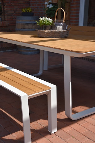 Garden Pleasure Bank VENICE 180 cm, Aluminium Weiß / Nonwood Teak-Optik