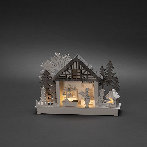 Konstsmide Weihnachtsbeleuchtung  LED Holzsilhouette Haus 4 warmweiße Dioden